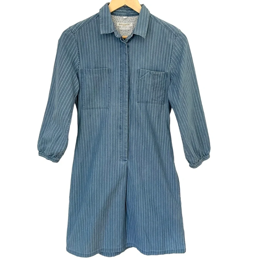 Levi’s Made & Crafted Light Blue Dotted Denim Shirt Dress With Pockets - Picture 1 of 16